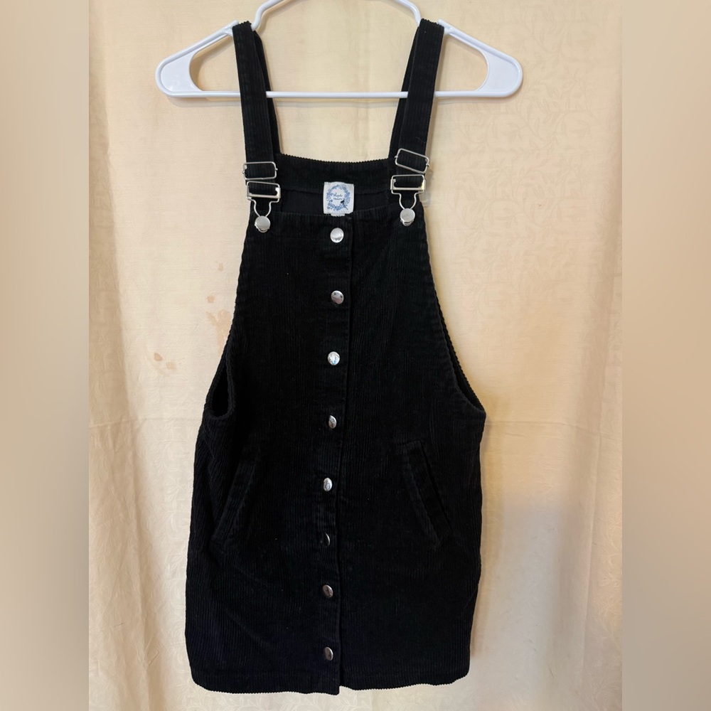 Blue Rain Dress, Women’s size Medium Black Corduroy Overalls Knee Length Dress